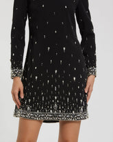 Black Embellished Crepe Long Sleeve Mini Dress